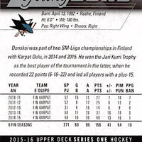2015 Upper Deck Hockey #230 Joonas Donskoi - Series 1 - RC - Young Guns Ungraded