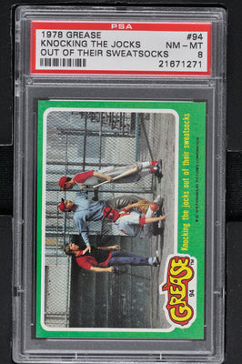 1978 - Topps Grease Series 2 #94 Knocking the Jocks Out of Their Sweatsocks - PSA 8