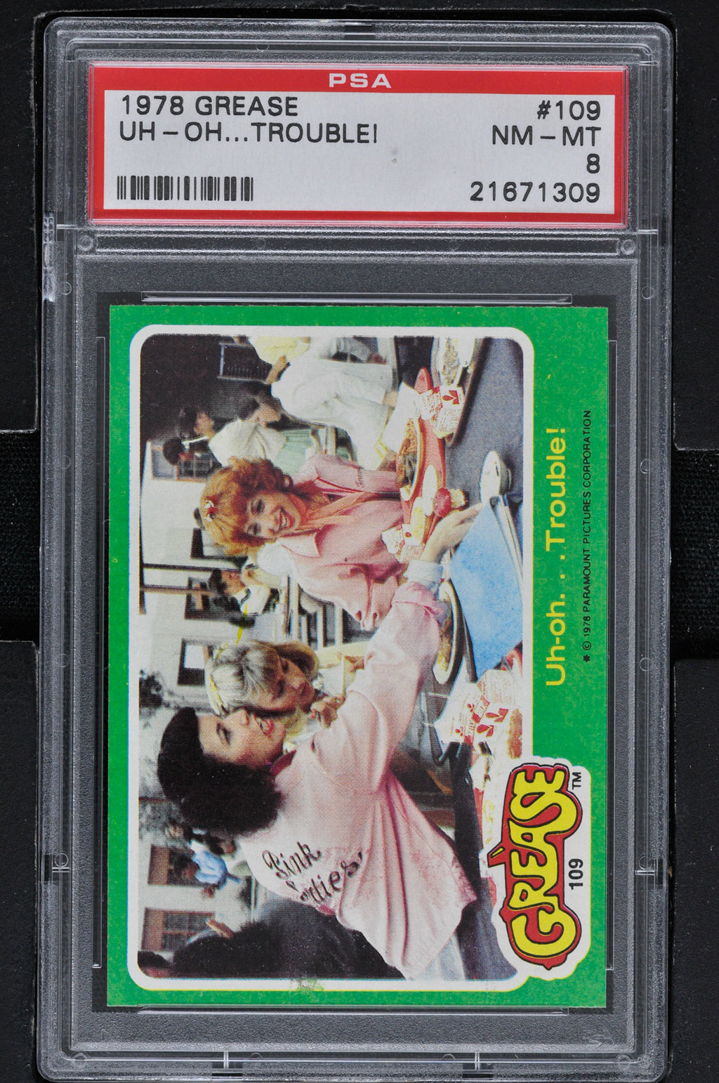 1978 - Topps Grease Series 2 #109 Uh-Oh...Trouble! - PSA 8