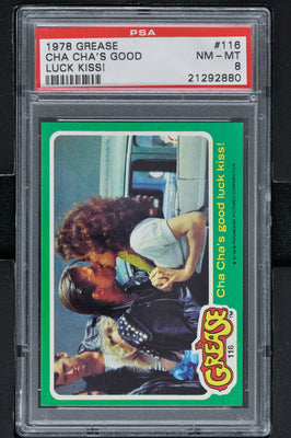 1978 - Topps Grease Series 2 #116 Cha Cha's Good Luck Kiss! - PSA 8