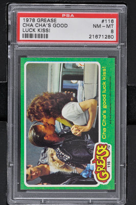 1978 - Topps Grease Series 2 #116 Cha Cha's Good Luck Kiss! - PSA 8