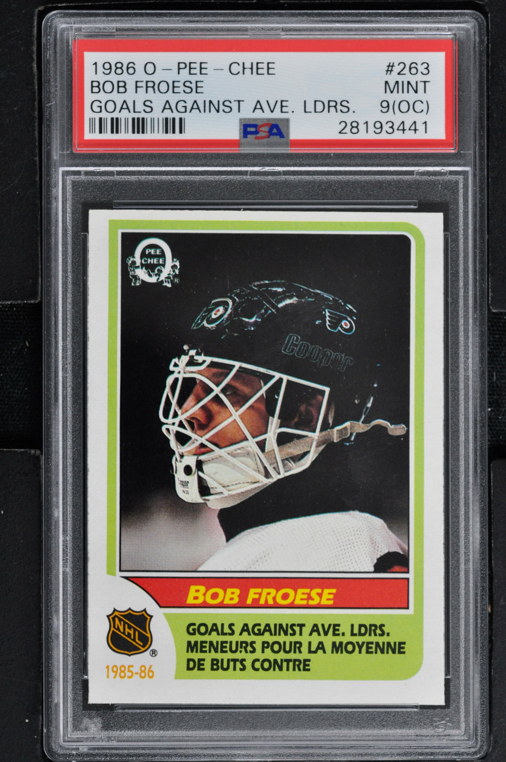 1986 O-Pee-Chee  Hockey #263 Bob Froese - Goals Against Average Leaders - PSA 9 OC - RC000001671