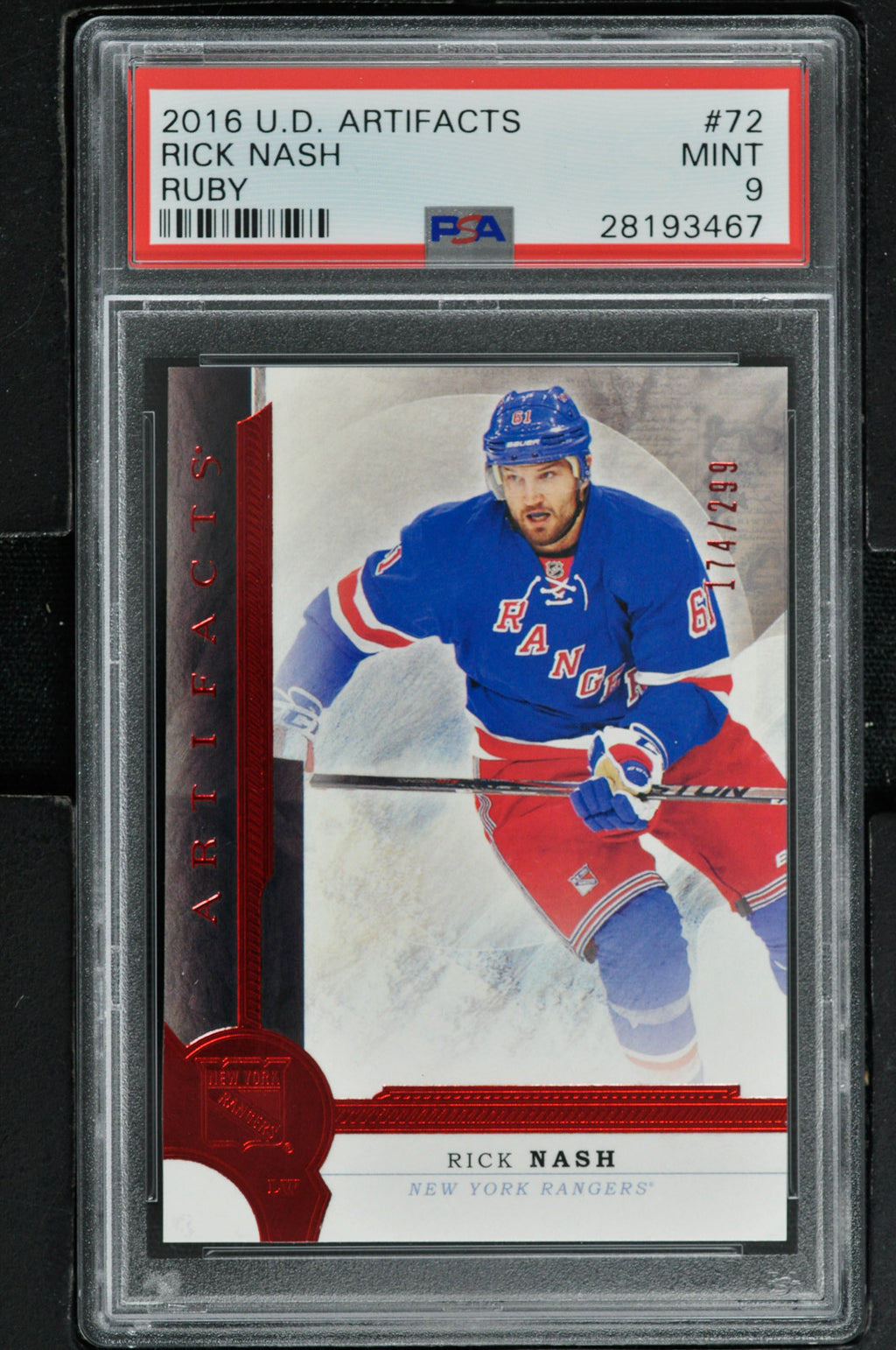 2016 Upper Deck Artifacts Hockey #72 Rick Nash - Red Foil - 174/299 - PSA 9 - RC000001971